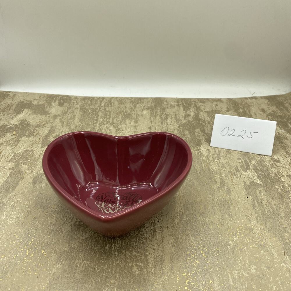 Holiday Home Burgundy Heart Shaped Love Letter Trinket Dish 5” D, 2” Tall